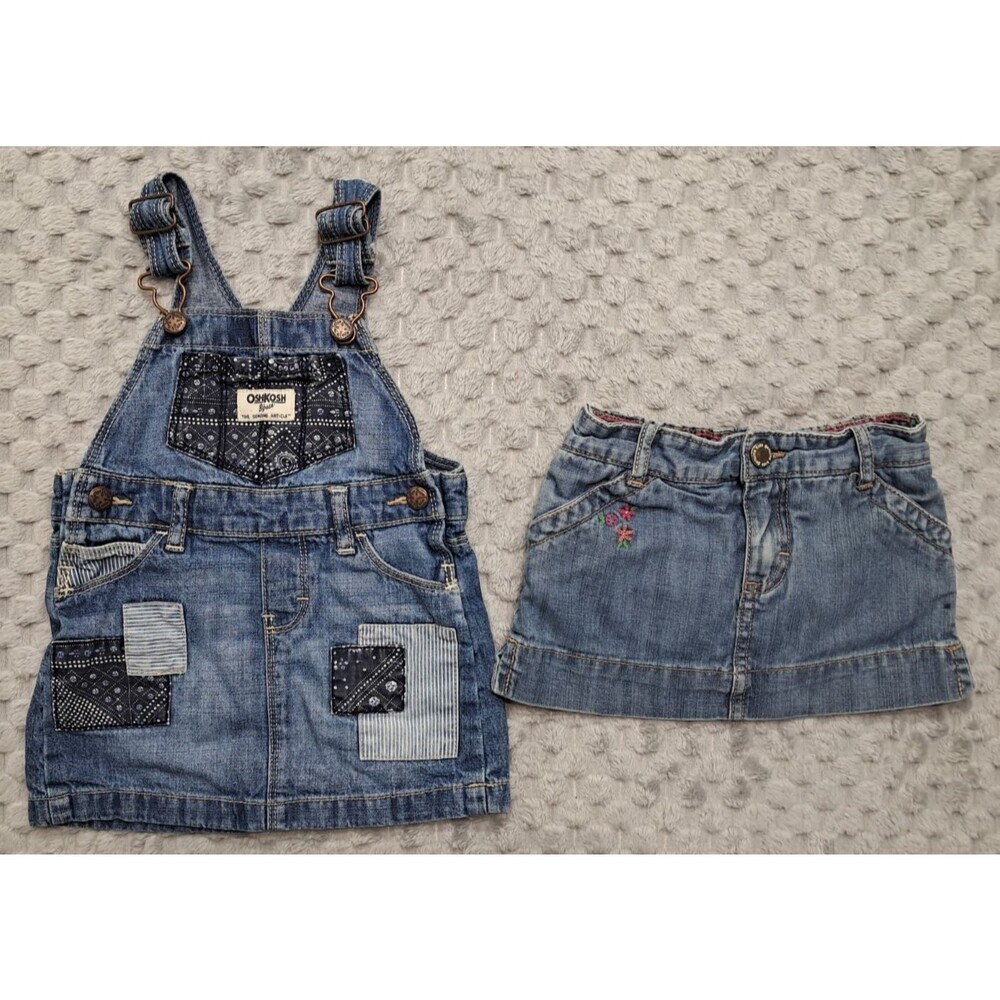 Lot OshKosh B'Gosh 18 Months Overalls Dress Little Baby Girls GenuineKids Skirt